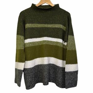 Pennmans Plus Green Striped Mock Neck Wool Blend Sweater Size L